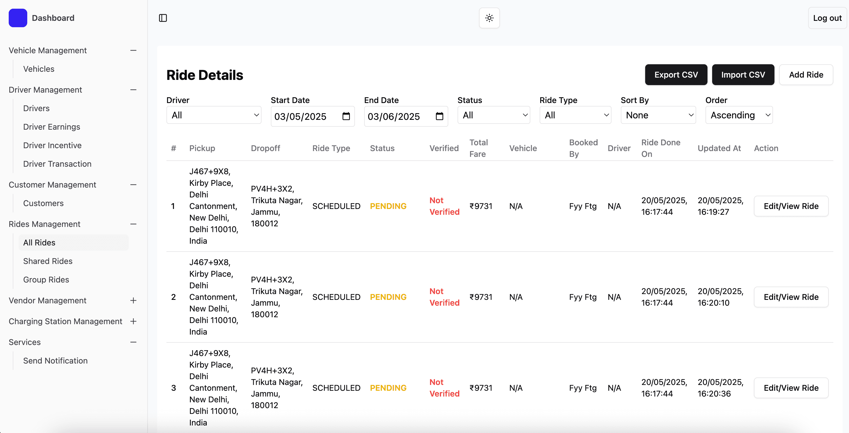Zaptric fleet operations dashboard